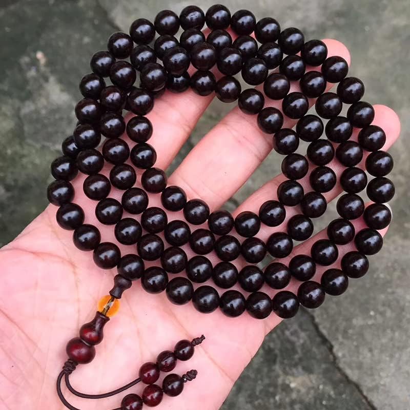 【黑珍珠葫芦款】印度小叶紫檀0.8 * 108颗老料高油密 佛珠手链(小叶紫檀黑珍珠葫芦款)