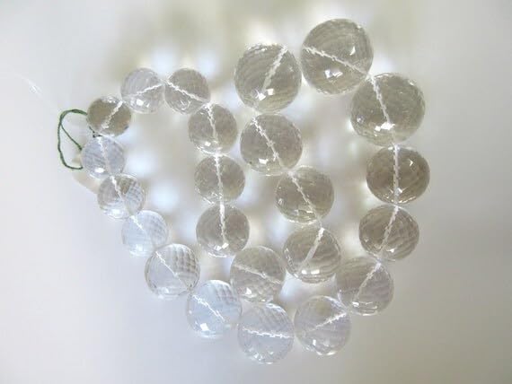 10 inch Strand of Natural Crystal Quartz 27-17mm Round Faceted briolette Beads for DIY Jewelry Making. |BRIO_02793