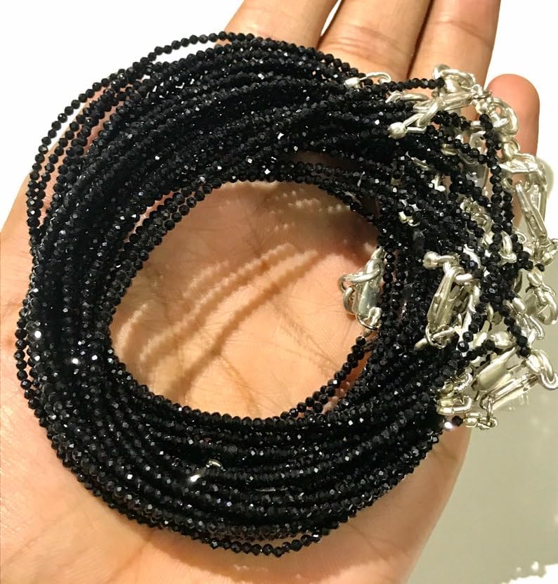 Natural Black Spinal(Micro Cut) Roundelle Faceted Beads 2 MM 18 inch Long String Jewelry Making Gemstone Beads for Necklace Bracelet