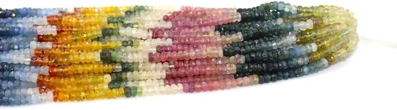 Natural Multi Sapphire Faceted Rondelle Beads 4-4.5mm Multi Precious Sapphire Beads Sapphire Multi Rainbow Beads