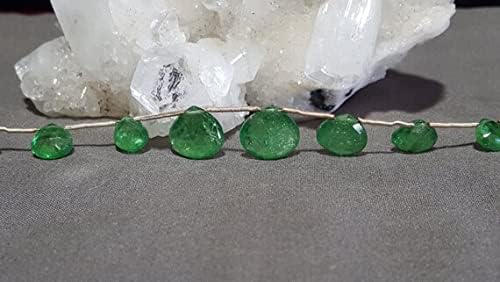 Tsavorite Garnet Graduating Faceted Briolette Beads 9 in. 5.6mm x 5.9mm to 11.4mm x 12mm