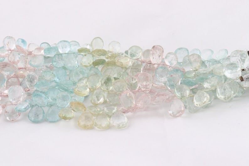 Multi Aquamarine Faceted Pear Shape Beads 6 * 9-7 * 10 mm Multi Aquamarine Beads Aquamarine Pear Shape Beads Multi Aquamarine Side Cut Beads