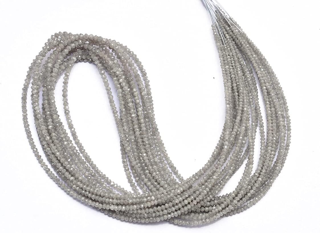 Natural AAA+ Fine Grey Diamond Micro Faceted Rondelle Beads | 15inch Strand | Rare White Diamond Precious Gemstone Loose Beads for Jewelry