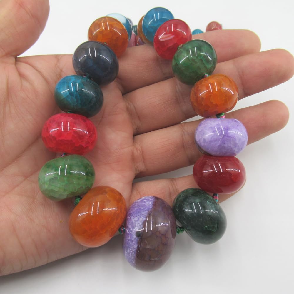 Mixed Color Dragon Vein Agate Rondelle Beads - 9x12mm & 20x30mm, Graduated Polished Raw Agate, 17.5