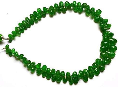 1 Strand Natural 7.5 inches Green Garnet Tsavorite Faceted Tear Drop Shape Briolettes Beads 3 to 7.5 MM Code-HIGH-28314