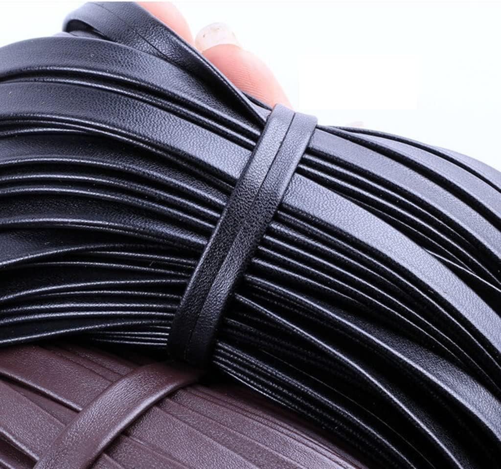 Braided Cord String Rope, 5 Meters 3-50mm Black Flat Genuine PU Leather Cord Rope Strap Bracelet for DIY Making(50mm)