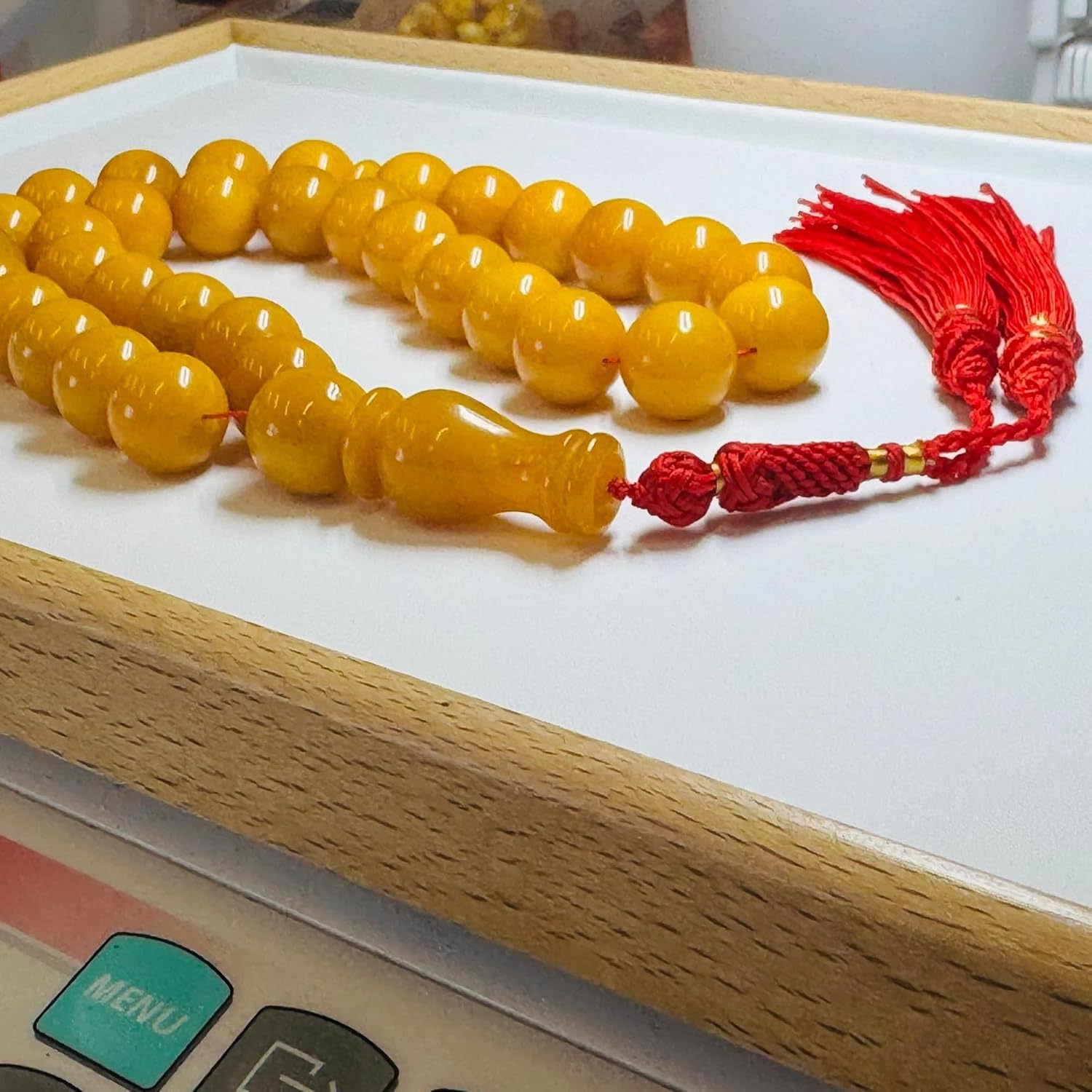 AMBERSTONE Vintage Orange Amber Islamic Prayer Beads - Muslim Rosary - Premium Handmade Tasbeeh for Dhikr - Amber Misbaha - 33 Beads / 71.8 g