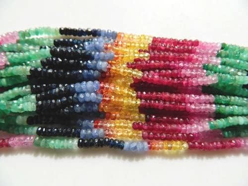 Multi Gemstone Sapphire Emerald Ruby Faceted Rondelle Beads 4mm to 3mm Beads 15 Inch Strand Suitable for Making Necklace or Other Jewelry CHIK-STNRD-35020