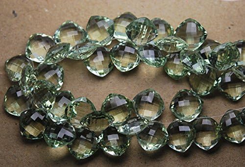 4 match pair, super rare natural green amethyst faceted cushion shape briolettes calibrated size 14mm