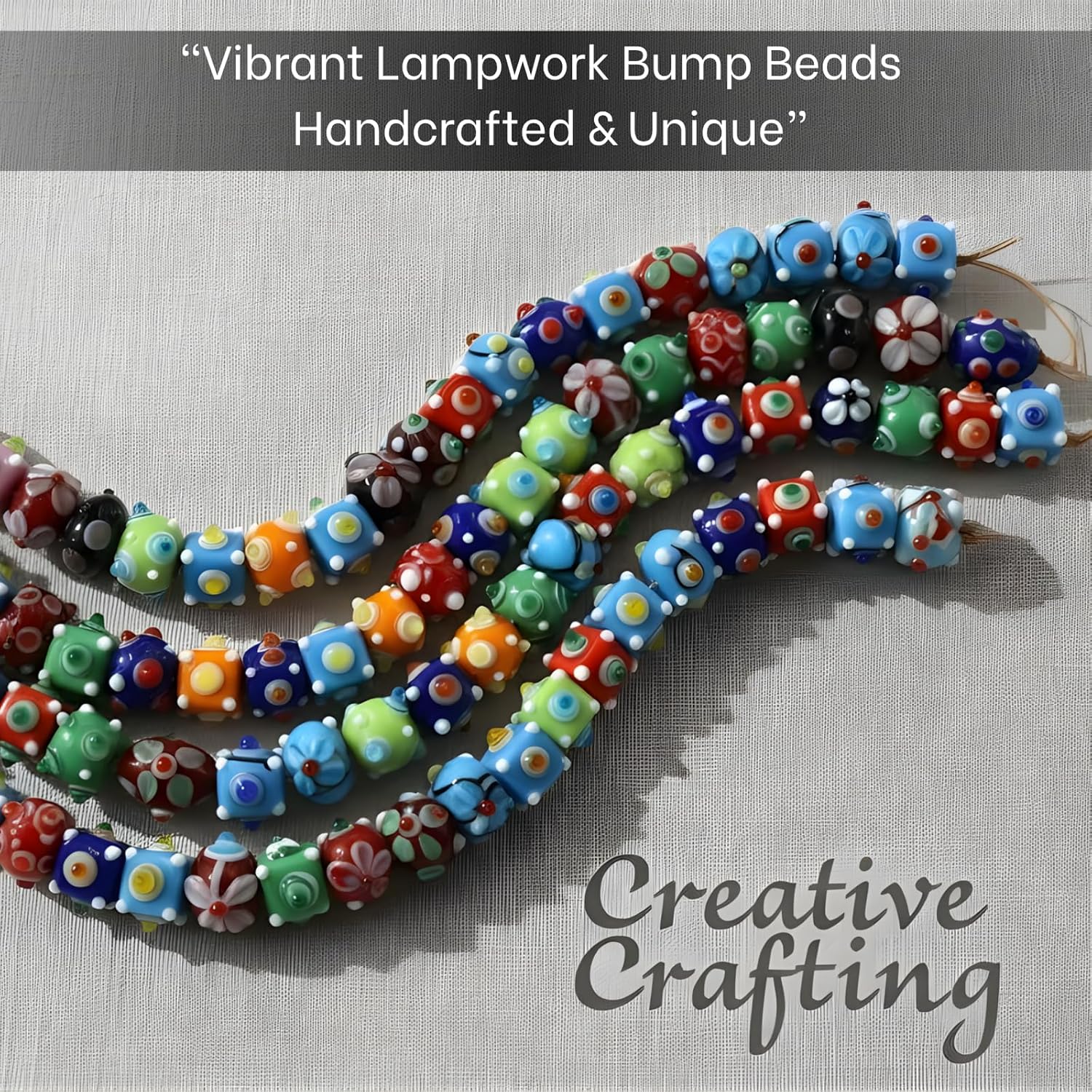 Handcrafted Colorful Lampwork Glass Beads | Murano Style Round Spacer Beads with Floral Dots | Available in 50 Strands | Assorted Beads for Jewelry Making, DIY Crafts.