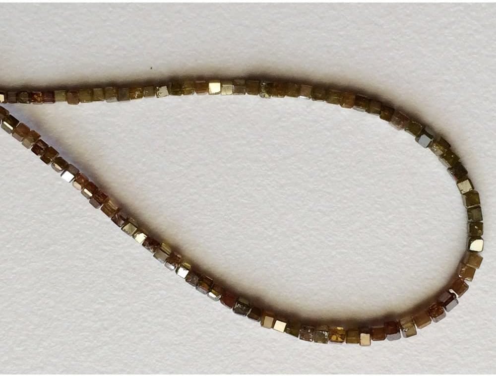 1.5mm To 2.5mm Brown Sparkling Faceted Diamond Box Cubes, Diamond Box Beads Conflict Free Faceted Cube Diamonds For Jewelry (4IN To 16IN), 1.5 MM - 2.5 MM