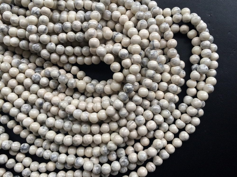 Women's 6 mm Howlite Plain Round Beads, Natural Howlite Plain Ball Beads, 13 Inch Howlite Plain Round Beads For Jewelry (1ST To 5ST Options)