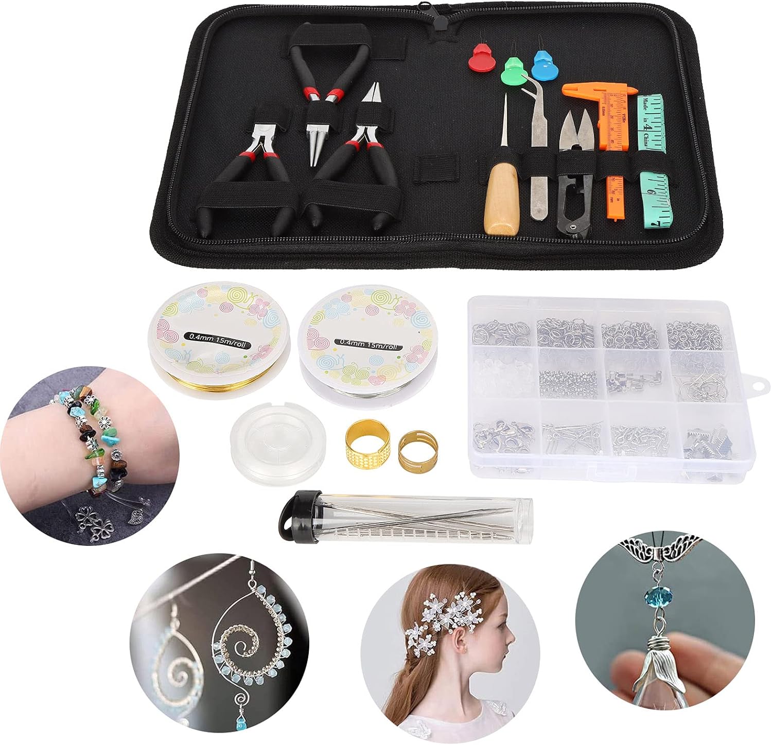 Jewelry Making Supplies Kits DIY Set with Tools and Accessories, Complete Package for Beading and Repairing, Includes Storage and Box, Stringing Materials and More