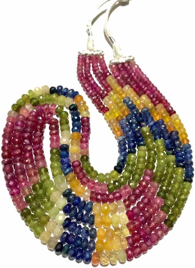 Natural Multi Sapphire roundelle facated Beads 5-7 MM 18 inch Long String Jewelry Making Gemstone Beads for Necklace Bracelet