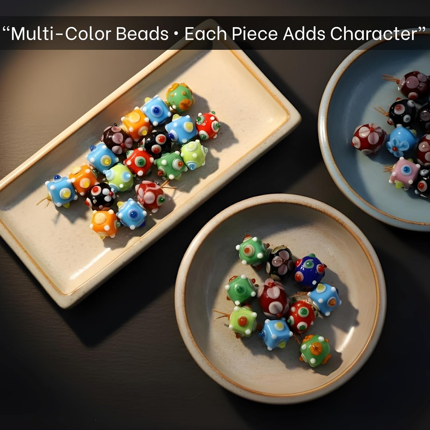 Handcrafted Colorful Lampwork Glass Beads | Murano Style Round Spacer Beads with Floral Dots | Available in 50 Strands | Assorted Beads for Jewelry Making, DIY Crafts.