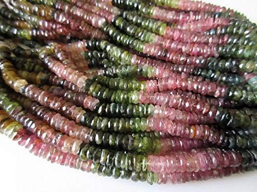 Faceted Tourmaline Heishi Beads, Pink Green Tourmaline Tyre Rondelle Beads, 5.5mm Each, 13.5 Inch Strand Code-HIGH-49589