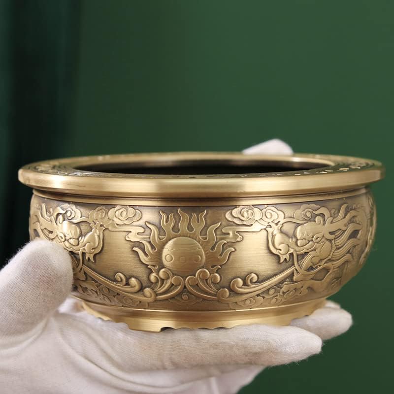 纯铜聚宝盆十二生肖聚宝盆工艺装饰品铜盆金蟾聚宝盆(1PCS 15cm双龙戏珠聚宝盆)