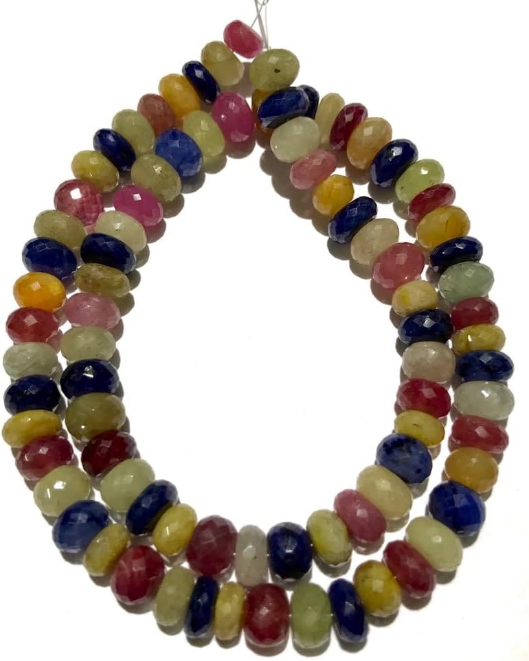 Natural Multi Sapphire roundelle facated Beads 9-10 MM 19 inch Long String Jewelry Making Gemstone Beads for Necklace Bracelet