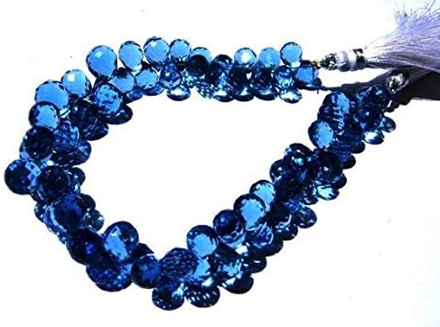 13 inch natural beads strand of 8x5-9x6mm faceted drop blue quartz gemstone briolletes beads for DIY jewelry - necklace, bracelet, earring, ring.