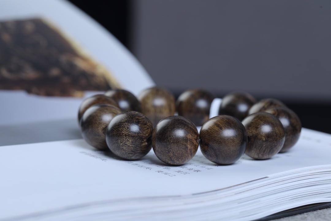 Brunei Agarwood Old Wood Sinking Beads 20mm Black Oil Coarse Snake Skin Pattern Full Condition Rich