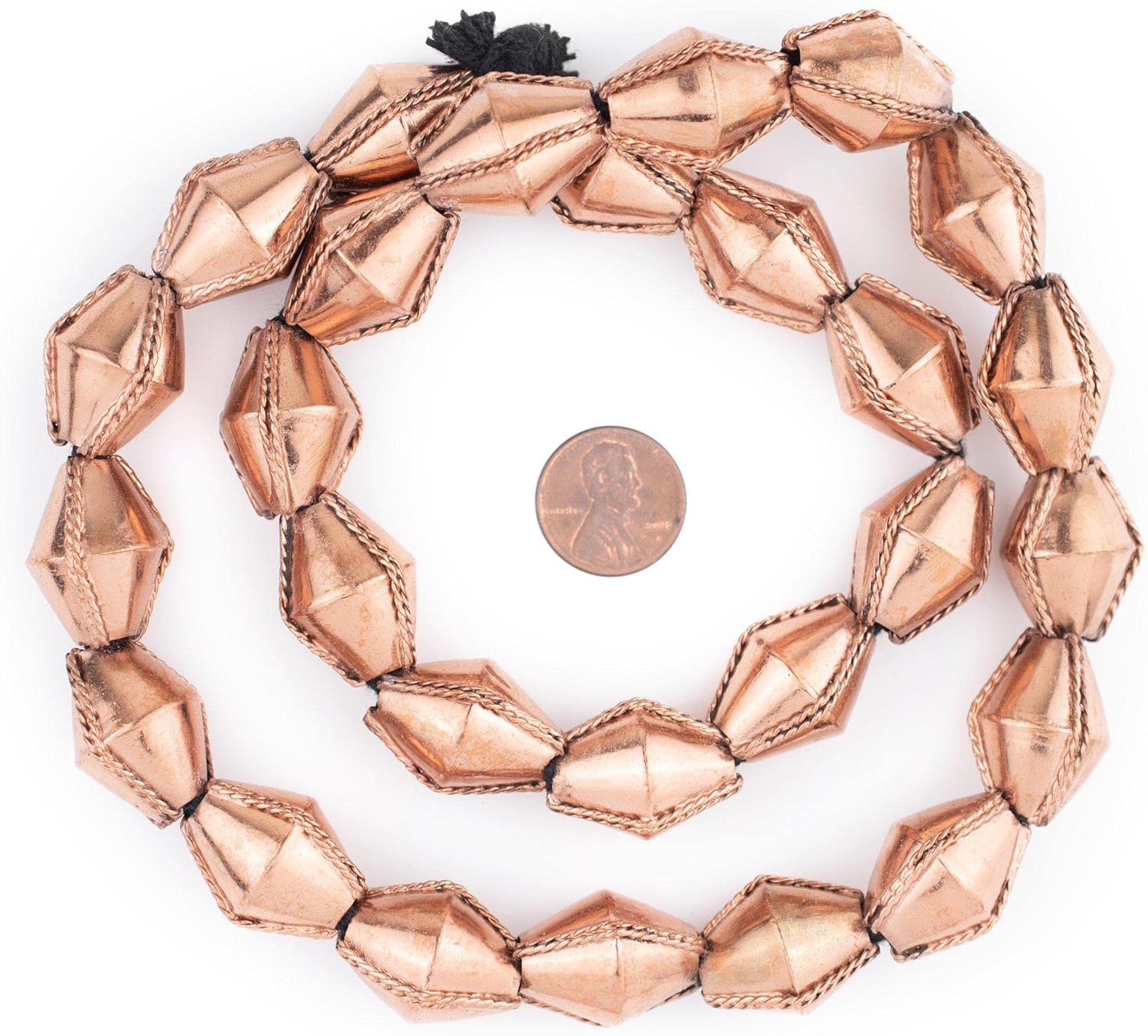 The Bead Chest Ethiopian Wired Copper Bicone Beads 22x16mm African Large Hole 24 Inch Strand Handmade