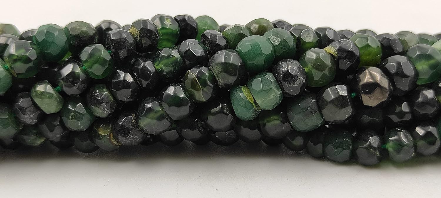 Hanumat Gems Lot of 10 Strands Beautiful Natural Green Serpentine Faceted Rondelle Shape Gemstone Beads,Serpentine Rondelle Beads,Serpentine Faceted Beads,5.00-6.00 MM Beads,13 Inches Strabnd