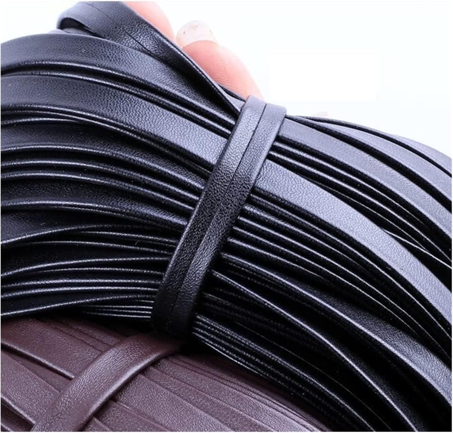 RANARA Fold Braided Leather Cord,5 Meters 3-50mm Black Flat Genuine PU Leather Cord Rope Strap Bracelet Necklace for DIY Jewelry Making Accessories (Size : 7mm) (Size : 50mm)