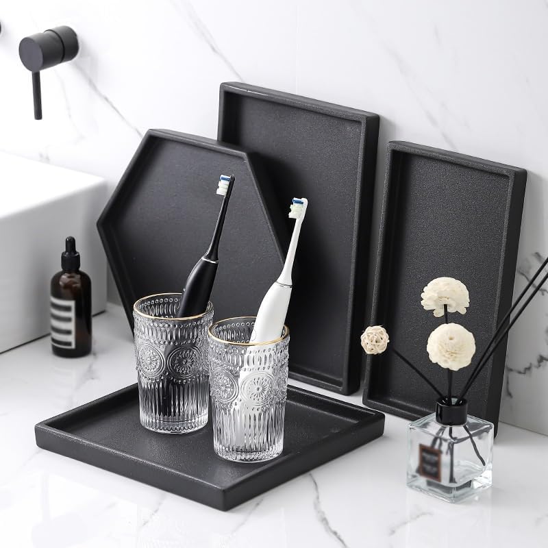 Tray Simple Ceramic Household Bathroom Washbasin Tray Hotel Bathroom Storage Tray Rectangular Cosmetic Storage Tray Serving Trays(G)