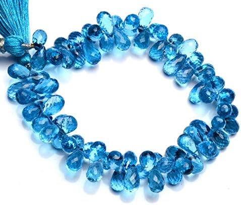 Natural Gemstone Swiss Blue Color Topaz 10x6 to 11x7MM Size Teardrop Shape Briolettes 9 Inch Full Strand AAA Grade Super Quality Beads