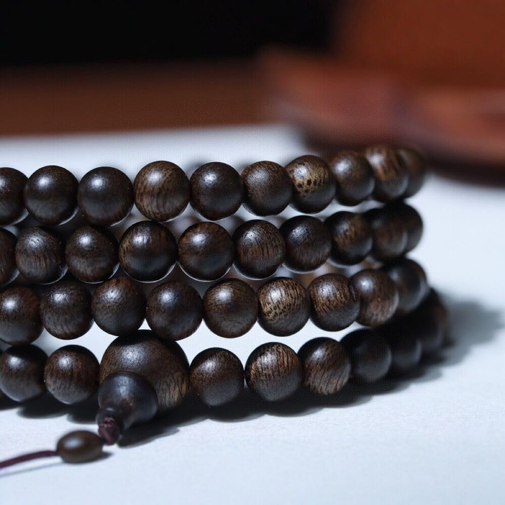 Agarwood 6mm*108pcs Brunei Black Chess Agarwood Skewers Buddha Bead Rosary Gift Set