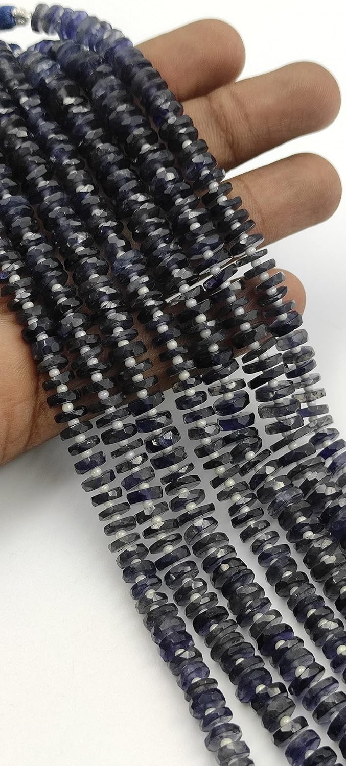 Hanumat Gems Lot of 10 Strands Natural Blue Iolite Faceted Heishi (Tyre) Gemstone Beads Strand,Iolite Faceted Beads,Iolite Tyre Beads,Iolite Heishi Tyre Beads,7.00-8.00 MM Beads,8 Inches Strand.