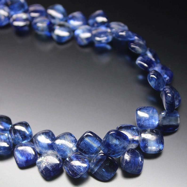 8 inch Strand of Natural Blue Kyanite 7-8 mm Cushion Smooth briolette Beads for DIY Jewelry Making. |BRIO_01062