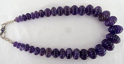 Natural AMETHYST Carved MELON BEADS Necklace 21.50 INCHES 29MM TO 11MM