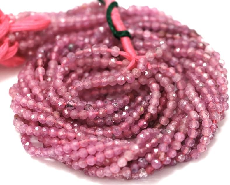 Natural Pink Sapphire Rondelle Faceted Beads 2.5mm to 3mm 12.5 inch Long String Jewelry Making Gemstone Beads for Necklace Bracelet