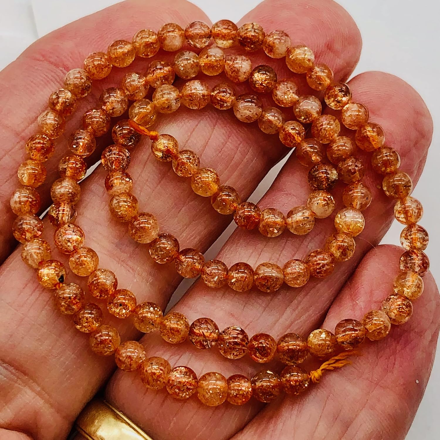 Sunstone Strand Round Beads | 4 mm | Orange | 98 Beads |