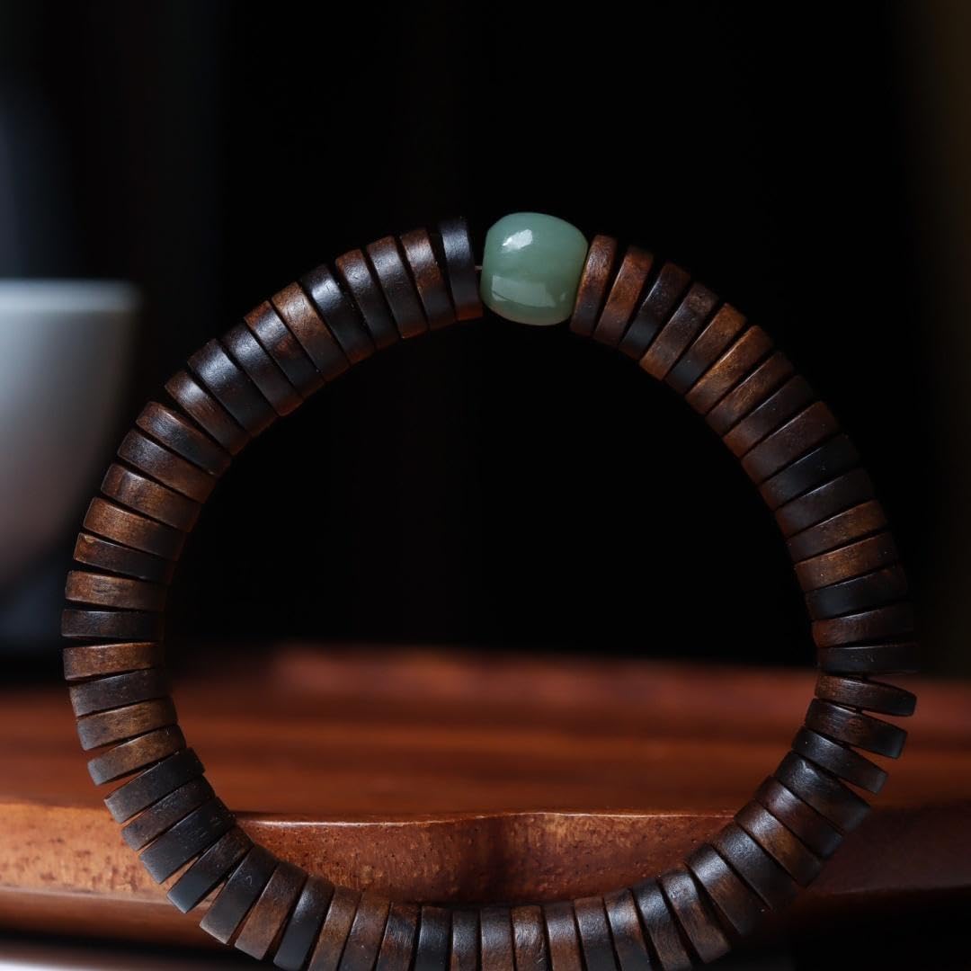 Vietnam Nha Trang Agarwood Burl Sinkwood 10mm Slice Bead Single-Strand Rosary Bracelet Prayer Beads