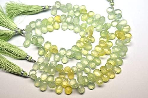 5 x 7.5 Inch 8x10-9x14mm Natural Multi Color Prehnite Faceted Pear Briolette Beads Strand