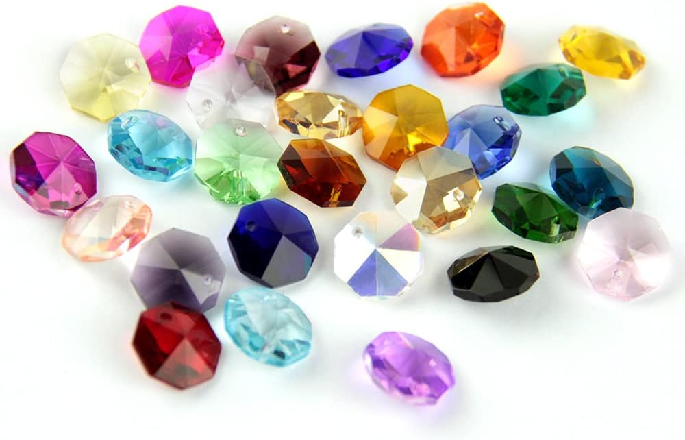 Hanging Crystals Prisms Crystal Glass Prisms Octagonal Beads with 1 Hole/2 Holes Lamp Glass Chandelier Parts for Pendant Decoration Hangings Crystals for Decoration(Black2,1 hole-1000pcs)