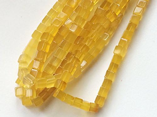 13 inch Natural Beads Strand of 6-7mm Smooth Cube Yellow Chalcedony Gemstone Beads for DIY Jewelry - Necklace, Bracelet, Earring, Ring.