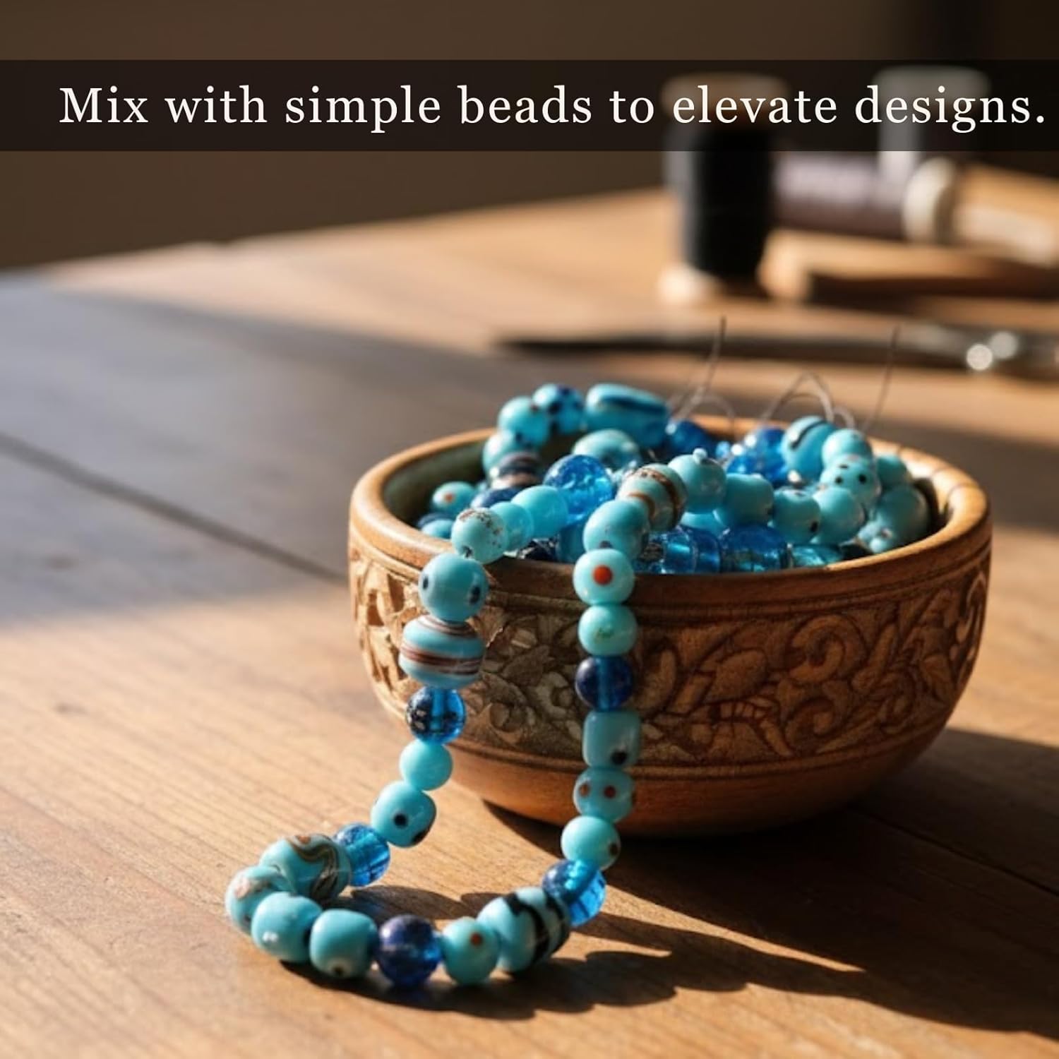 Handcrafted Turquoise Lampwork Glass Beads | Multi Shape Fancy Assorted Beads | Available in 50 Strands | Artistic Glass Bead Set for Jewelry Making & DIY Crafts.