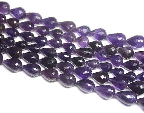 BEADS GEMSTONE Natural Purple Amethyst Faceted Tear Drop Briolette Gemstone Loose Craft Beads Strand 10 Inch Long 8mm 12mm Code-HIGH-26525
