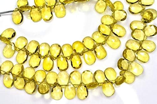 3 Strands AAAA Vivid 7 Inch Strand 8x12mm-Superfine Lemon Quartz Green Gold Faceted Pear Shape Briolette Beads Strand Code-HIGH-59188