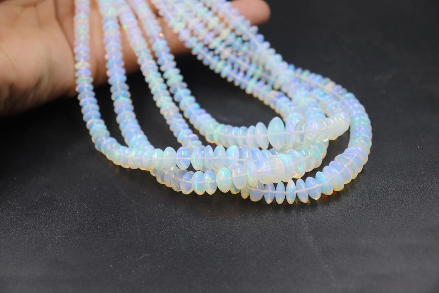 Natural Ethiopian Opal Smooth Saucer Beads, AAA+ Quality, Rainbow Fire Color, 6-10mm Size for Jewelry Making