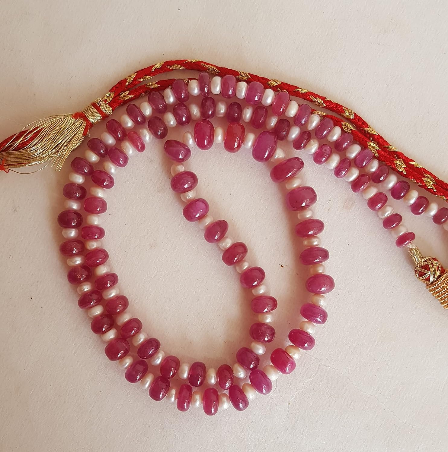 Precious Ruby Gemstone & Fresh Water Pearl Rondelle Smooth Beaded Necklace ~~190 carats~~ 22 inches Long~ Stunning Color Ruby Beads for Jewelry Making ~ Wholesale Price ~AAA Quality
