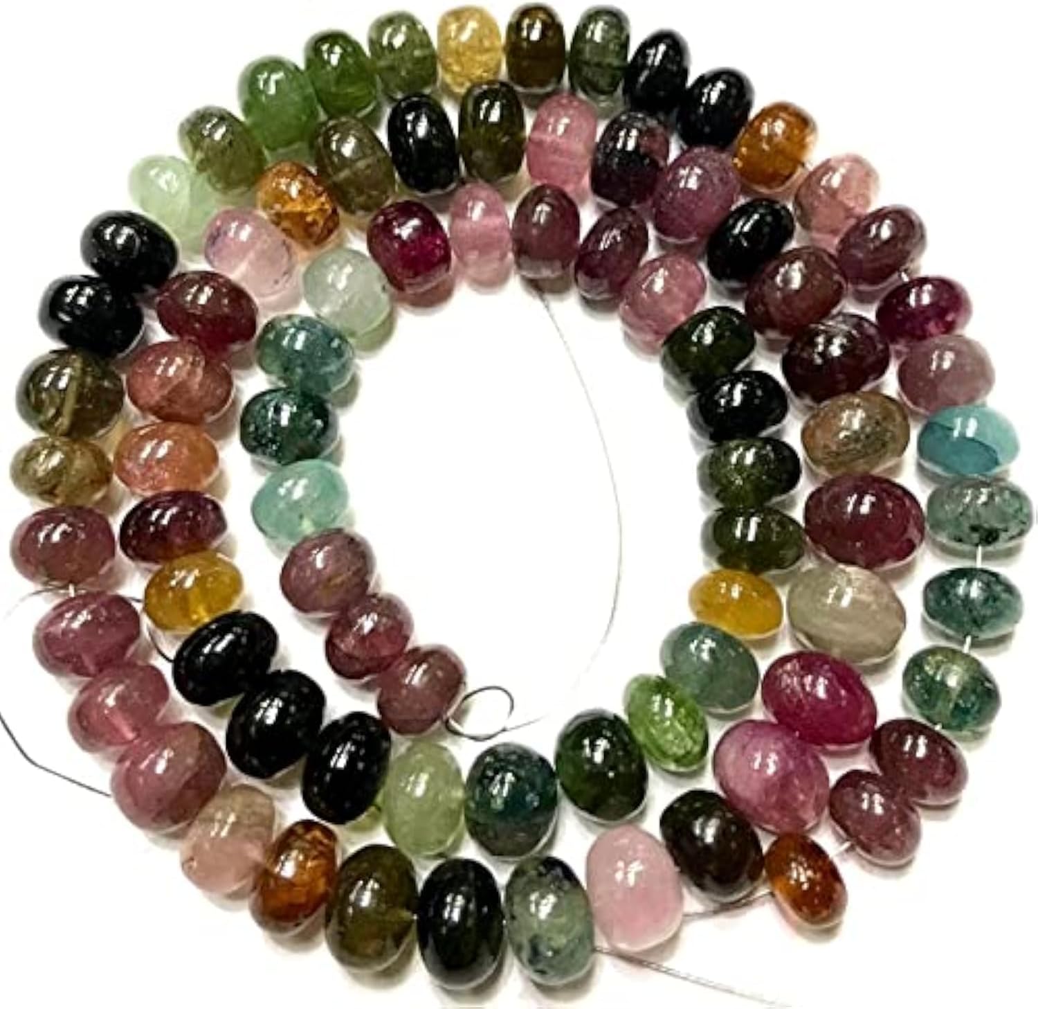 Natural Multi Tourmaline roundelle Smooth Beads 6-7 MM 18 inch Long String Jewelry Making Gemstone Beads for Necklace Bracelet