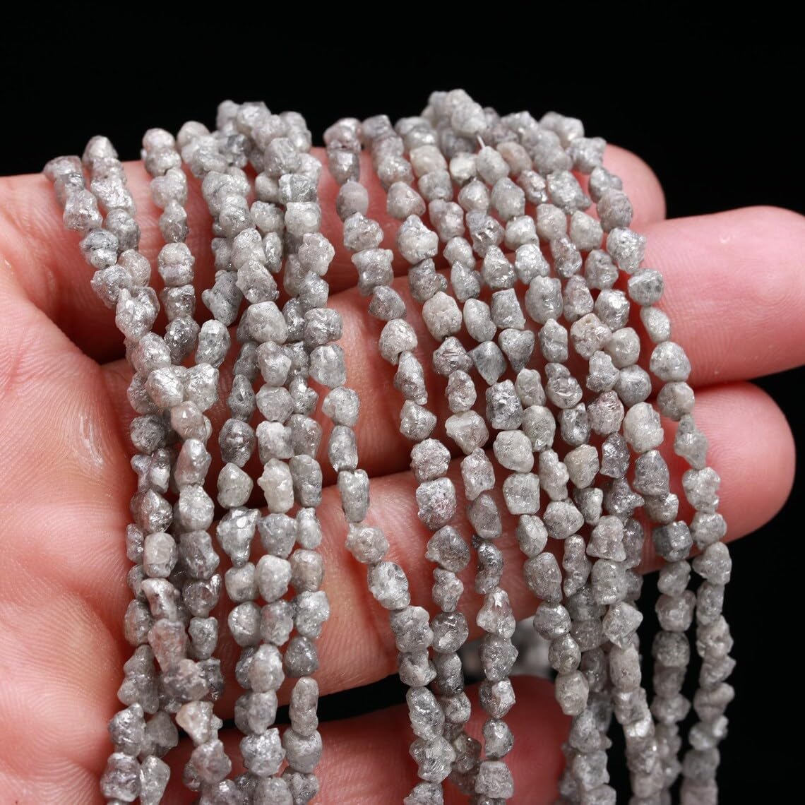 Indian Gem Store 100% Natural Grey Diamond Raw Uncut Beads Diamond Long Uncut Beads 16 Inch Strand for Crafting