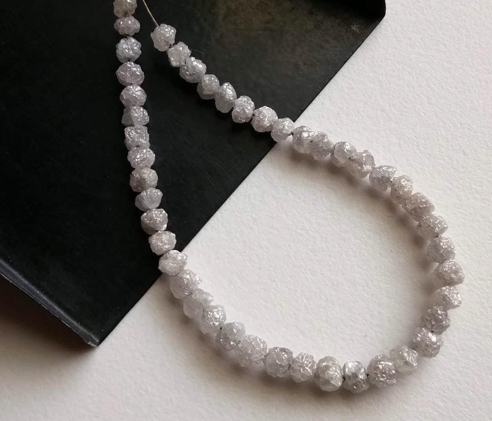 Women's 3-4mm Raw White Diamond Beads, Rough White Diamond Round Beads, Uncut Diamond, Raw White Diamond Necklace (2.5IN To 5IN Options) - PPD460