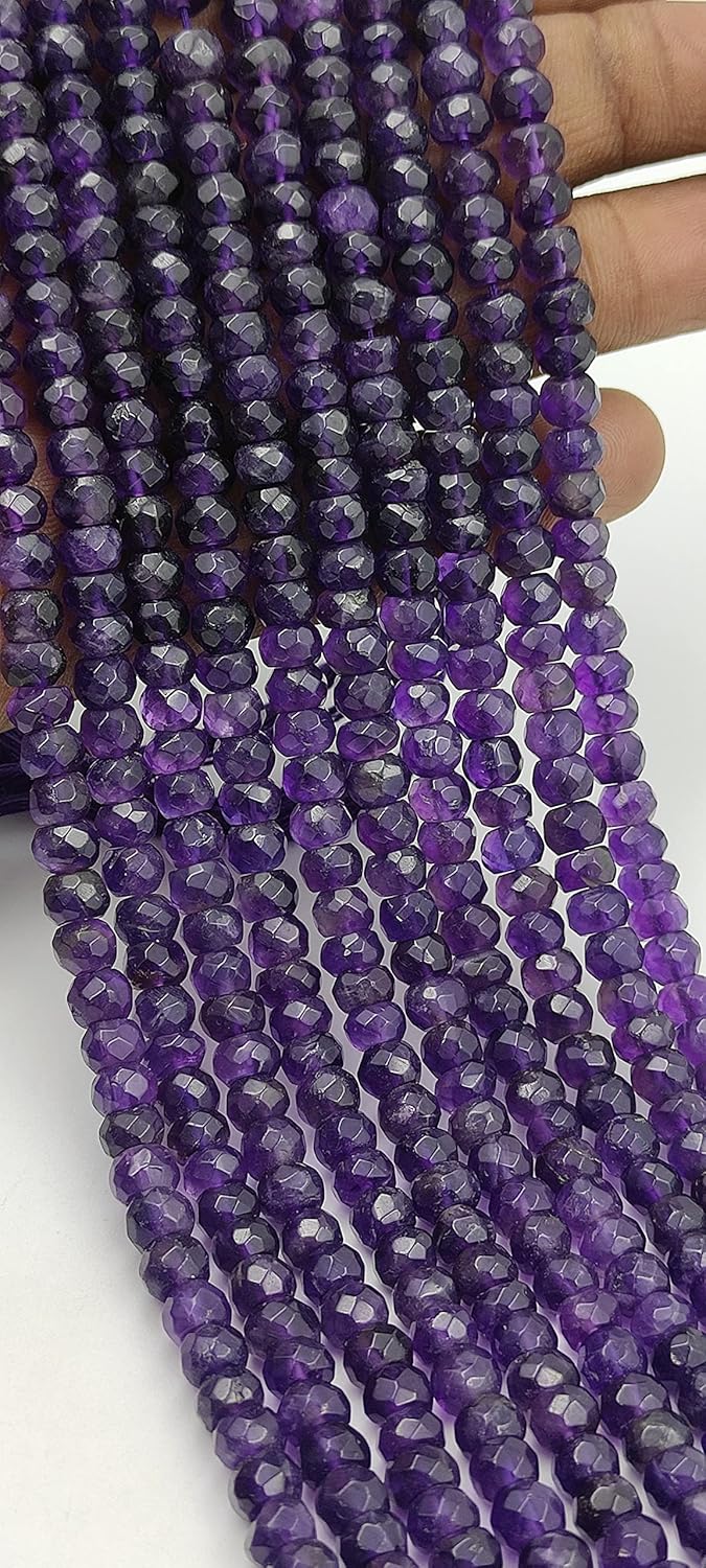 Hanumat Gems Lot of 5 Strands Beautiful Natural Purple Amethyst Faceted Rondelle Shape Gemstone Beads,Amethyst Rondelle Beads,Amethyst Faceted Beads,5.00-6.00 MM Beads,13 Inches Strand