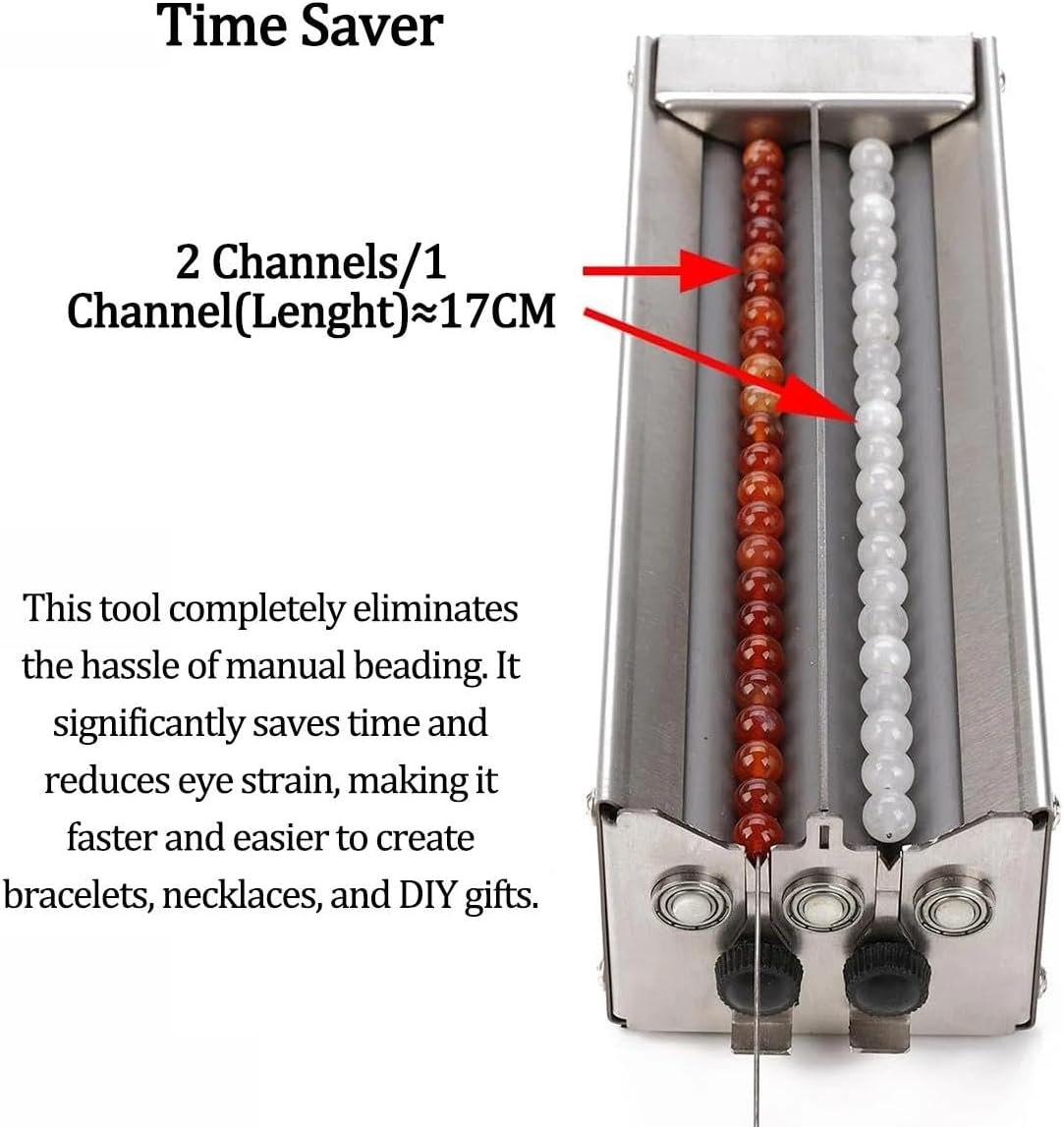 Electric Bead Spinner Stainless Steel,Auto Needle Alignment,3 Speed Adjustable,Dual Channel Bead Stringing,Fast Beading Tool Spinner for Bracelet DIY