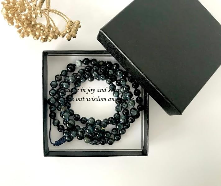 Natural BLUE Tiger Eye 8mm 108 Mala Beads, Spiritual, Meditation Beads, Reiki, Japa Mala, Buddhist Prayer Beads, Yoga Bracelet, healing beads LKMALA-RRGU-3389